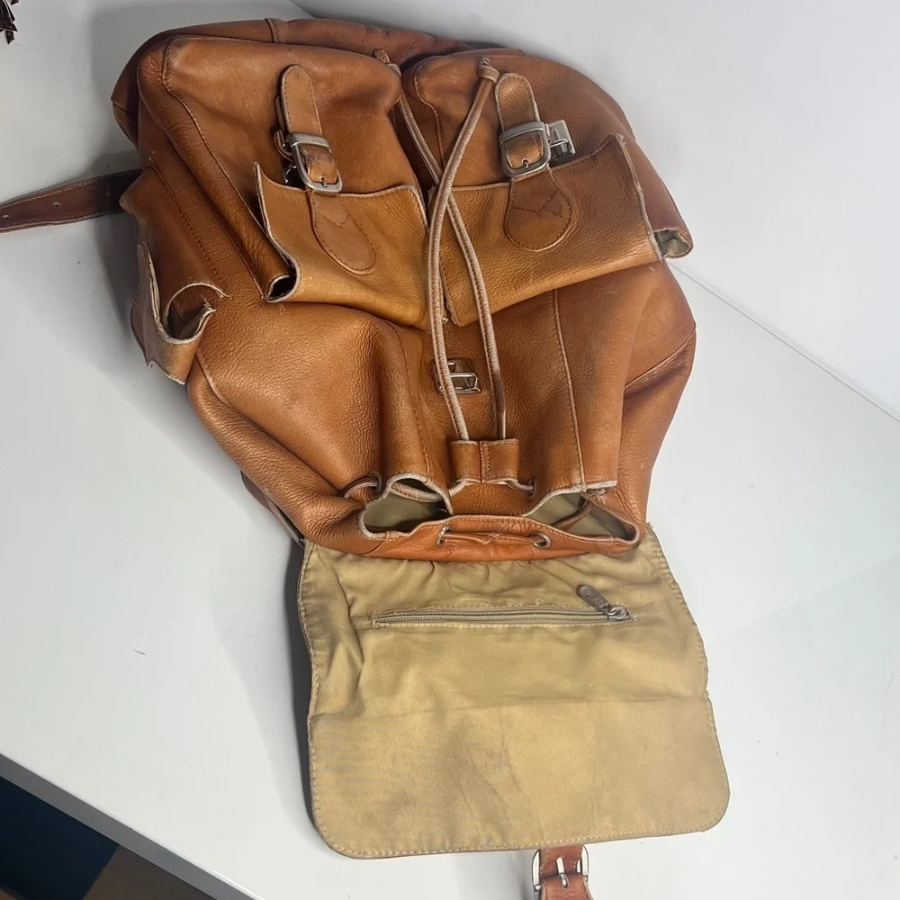 Piel Leather Large Buckle Flap Backpack in Tan Saddle Leather